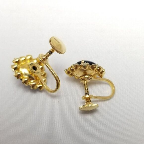 Vintage Enamel Heart Rhinestone Halo Clip On Earrings, Prong Set Screw Backs - Picture 3 of 6